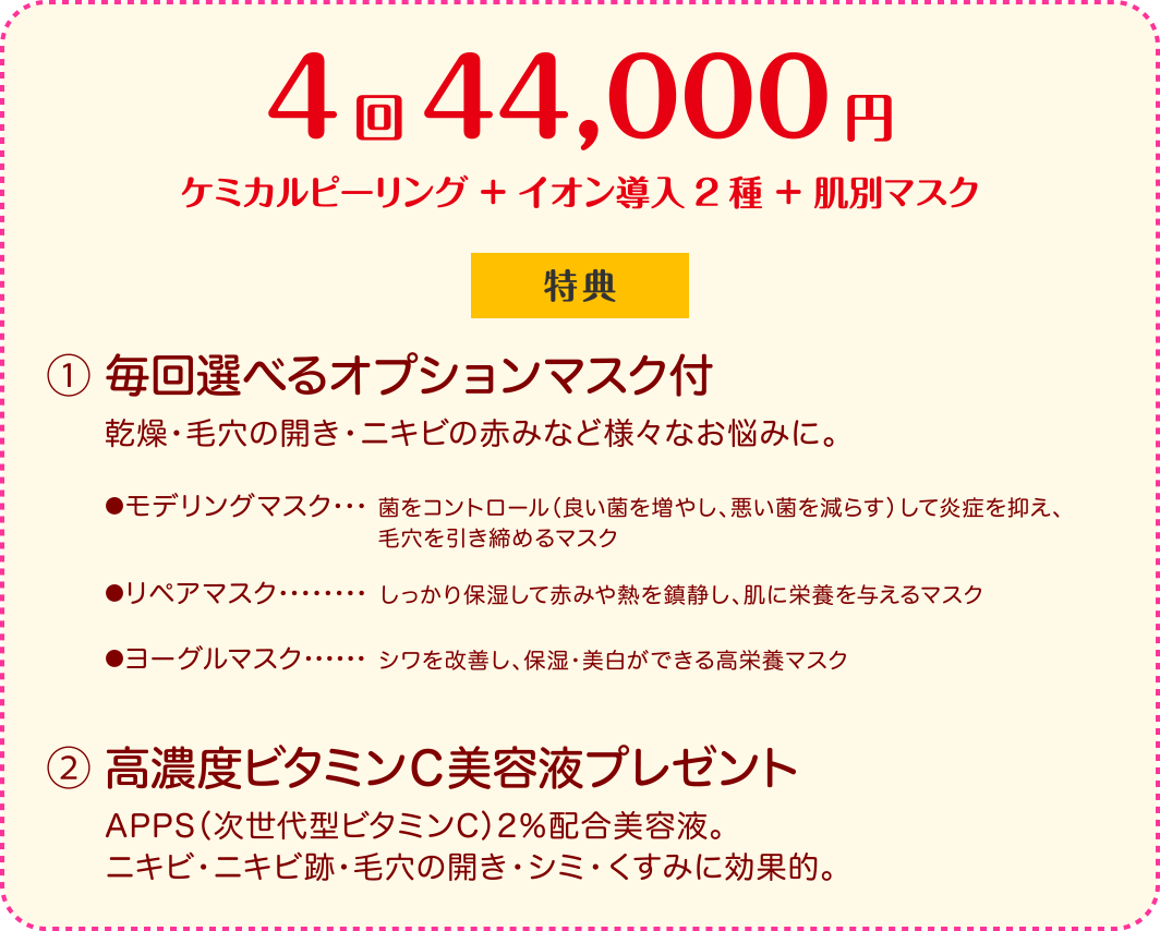 初めてピーリングセット4回 44,000円